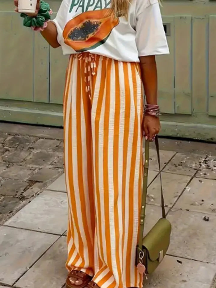Orange and White Striped Pant