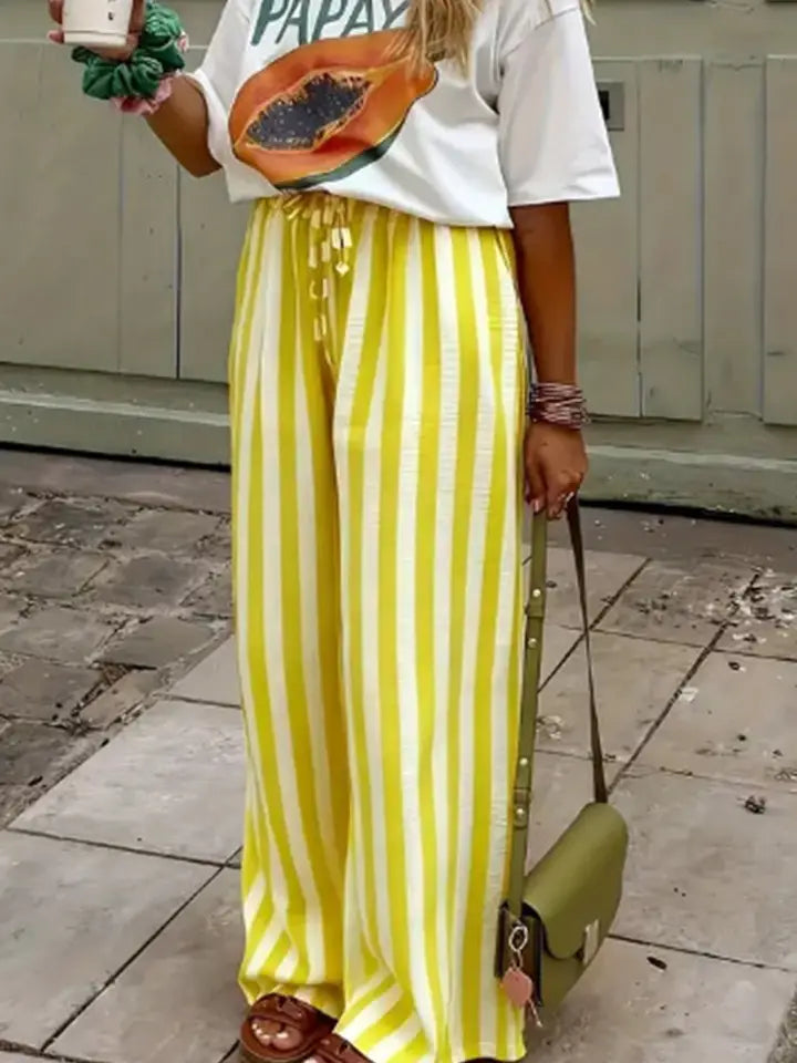 YELLOW AND WHITE Stripe Pant